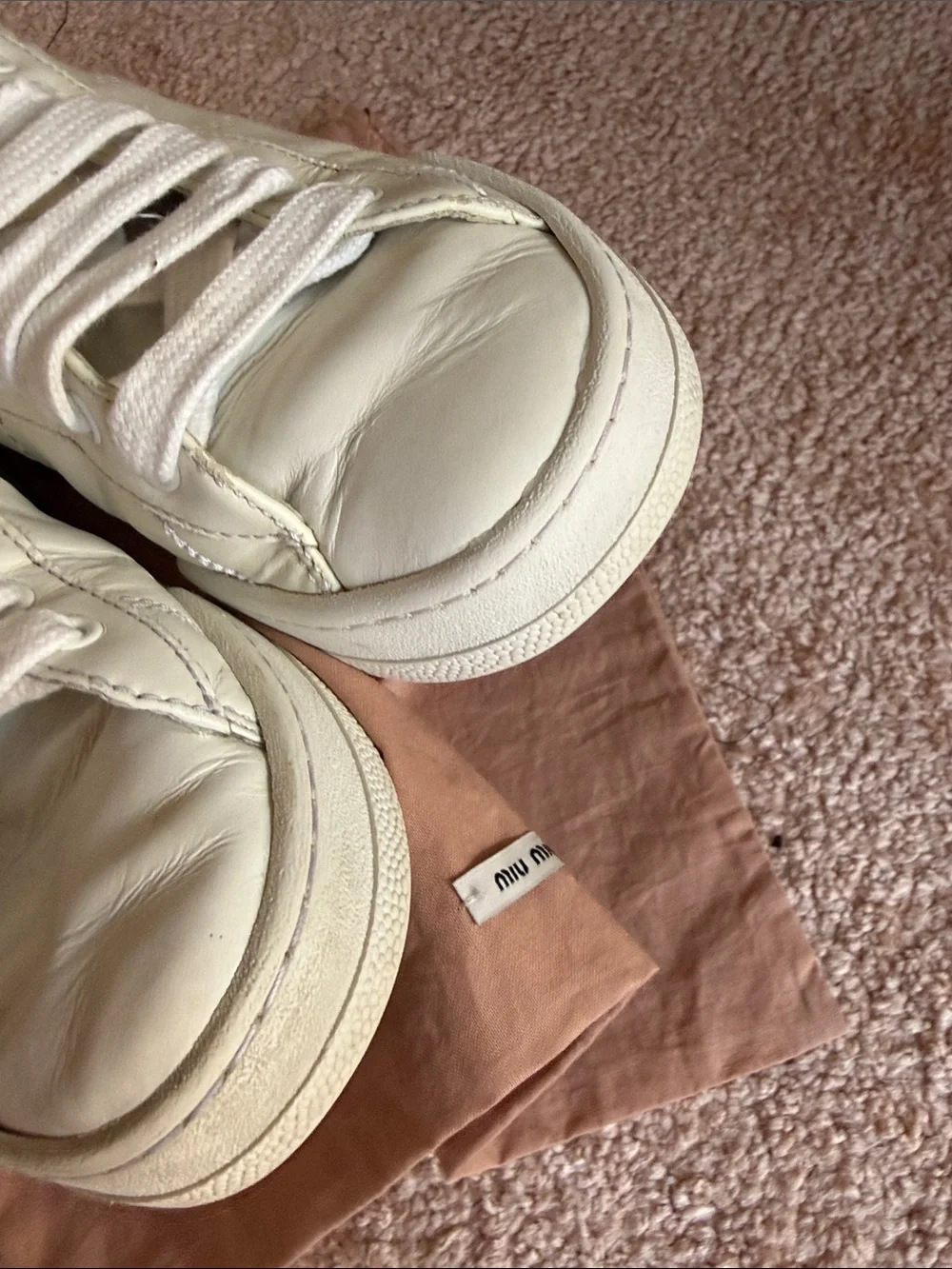💞 Miu Miu White Leather Low Top Sneakers with Logo